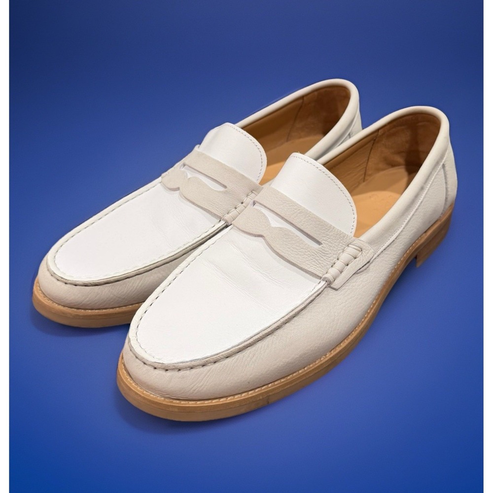 Greats Brooklyn Men's 11.5 Essex Leather Penny Loafers 2 Tone Gray White Italy
